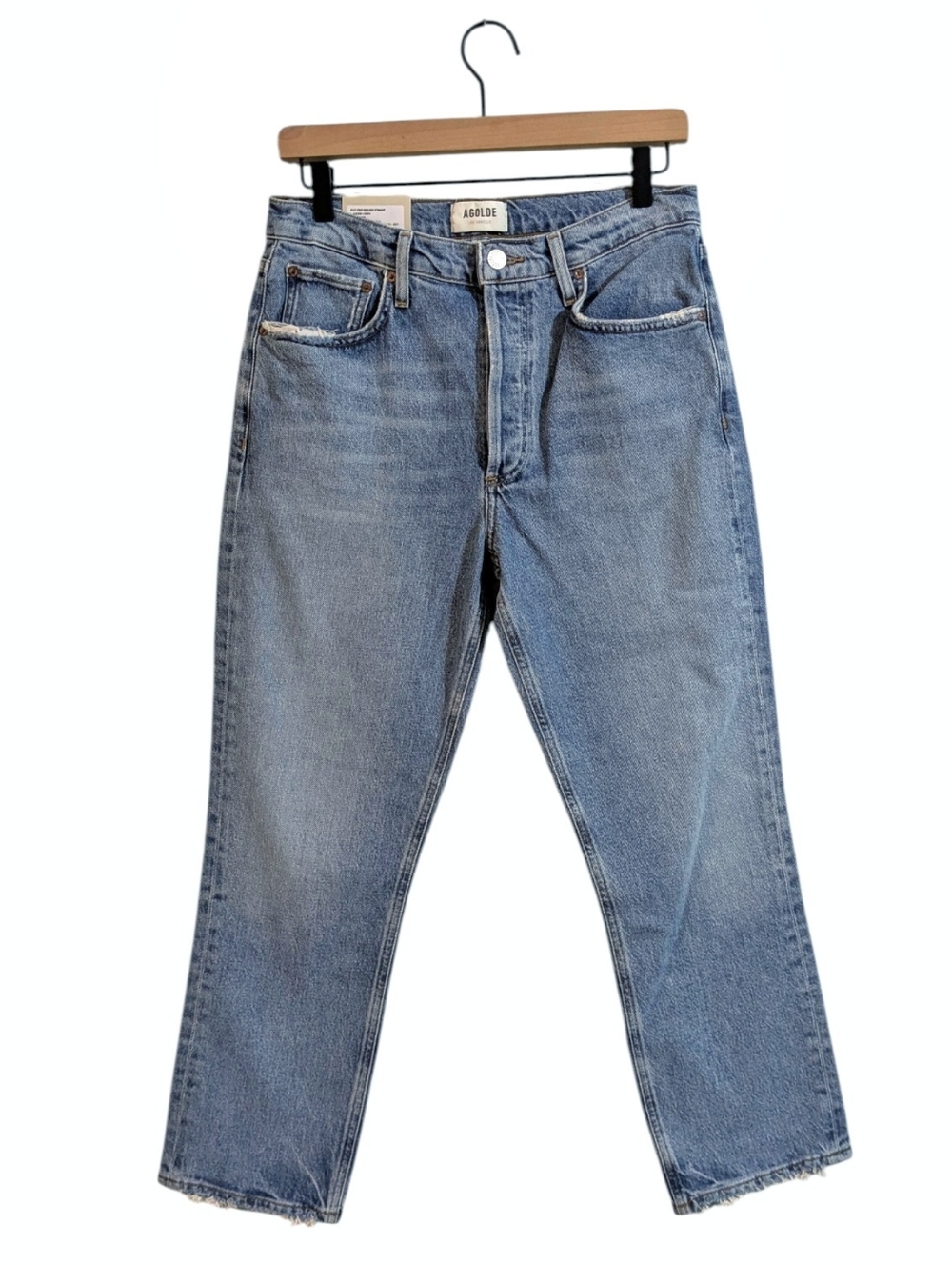 Agolde Riley Crop High Rise Straight Jeans 28 Quiver Wash Button Fly Stretch NWT